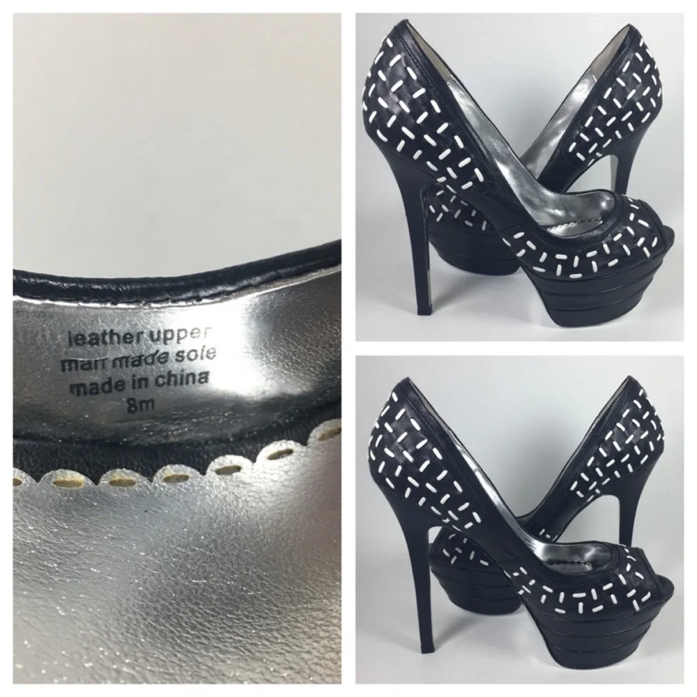 Y2K Bebe Platform Womens 8 Leather Black Stiletto Platform Leather Black Heels